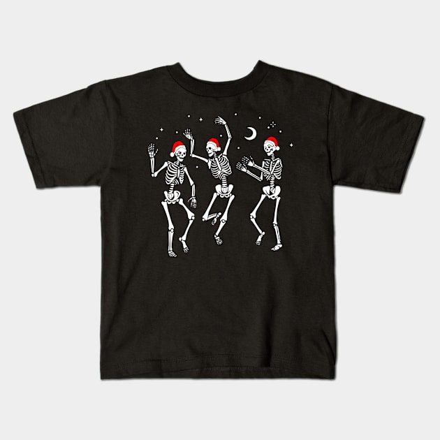 Christmas Dancing Skeletons in Santa Hats Kids T-Shirt by SandiTyche